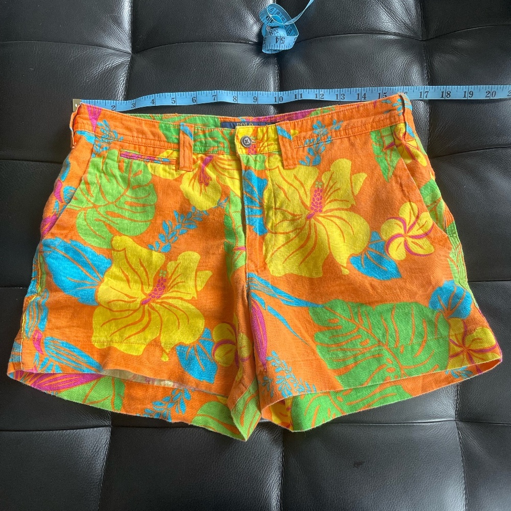 Polo Ralph Lauren Orange Tropical Hawaiian Linen Cotton Shorts